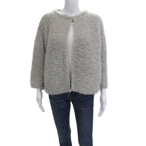 Kontatto Women Gray Crew Neck 3/4 Sleeve Hook & Eye Jacket Size S